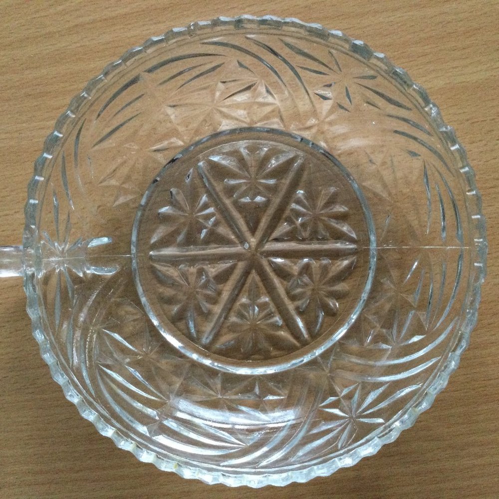 Vintage glass bowl plate with handle floral design